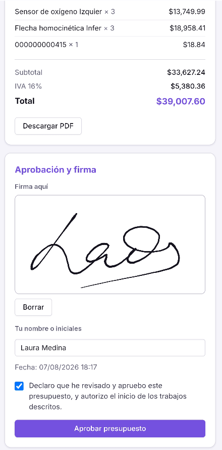 Presupuesto firmado